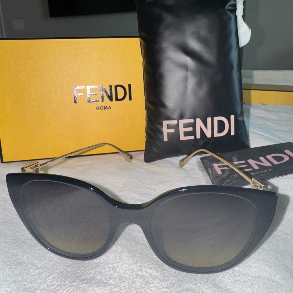 Fendi Black Cat Eye Sunglasses with Gold Accents